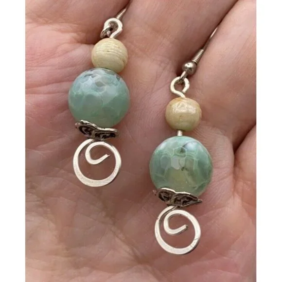 Lot of 3 Pairs Earrings Aventurine Green Stone Dangle/Drop Silver Tone Heart - Picture 9 of 10